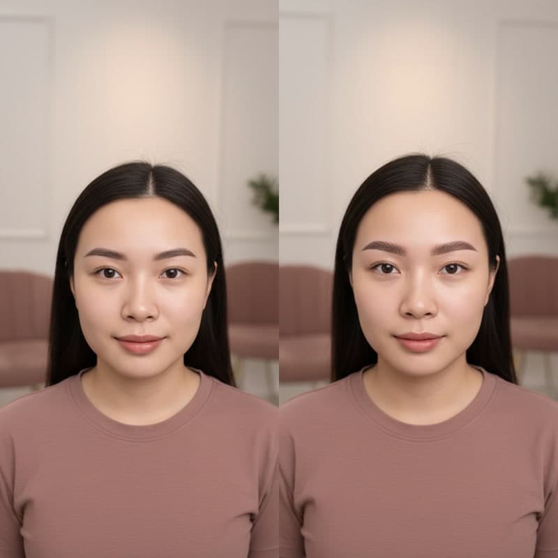 Trước và sau khi phun mày Ombré